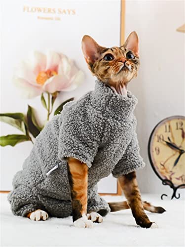 YAOER Haarlose Katze Sphinx Devon Kleidung Weihnachten Winter wendbar gepolstert warm hautfreundlich 4 Füße Kleidung, grau,XL von YAOER