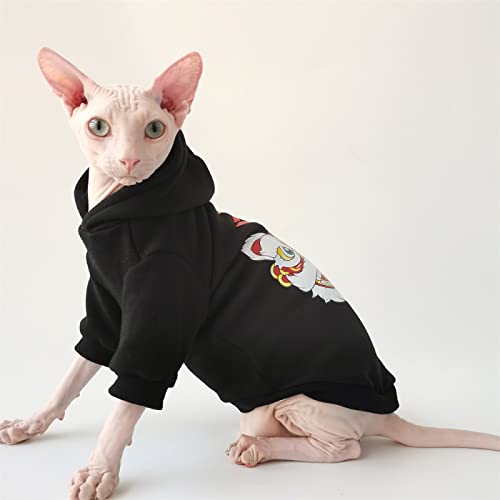 YAOER Haarlose Katze Sphinx Devon Kleidung Weihnachten gepolstert warmes Sweatshirt mit Kapuze,Schwarz,XXL von YAOER