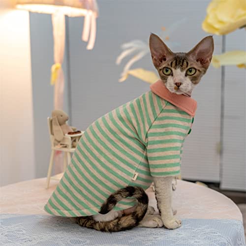 YAOER Haarlose Katze Sphinx Devon Kleidung Weihnachten gestreiftes Poloshirt bequem warm,grün gestreift,M- von YAOER