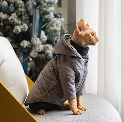 YAOER Haarlose Katze Sphinx Devon Kleidung Winter Weihnachten Daunen Gefütterte Jacke Langarm Warm Mit Kapuze Gefütterte Gefütterte Jacke,Grau,XXL- von YAOER