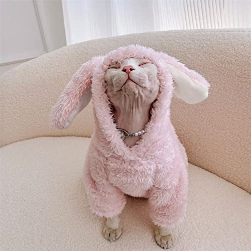 YAOER Haarlose Katze Sphinx Devon Kleidung Winterverdickung Warmer Hase Niedliche 4-Fuß-Kleidung, Pink 2 Fuß, XXL von YAOER