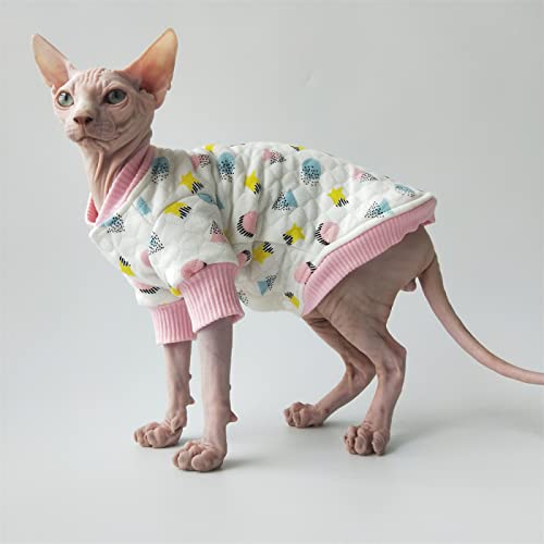 YAOER Haarlose Katzenkleidung Sphinx Katze Devon Haustier Katzenkleidung Herbst und Winter Gesteppte warme Strickjacke, rosa, M von YAOER