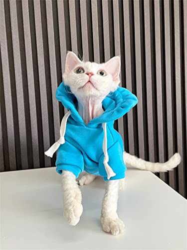 YAOER Haarlose Katzenkleidung Sphinx Katze Devon Kleidung Baumwolle süßer Frühling und Herbst Kapuzenpullover, Blau, XL- von YAOER