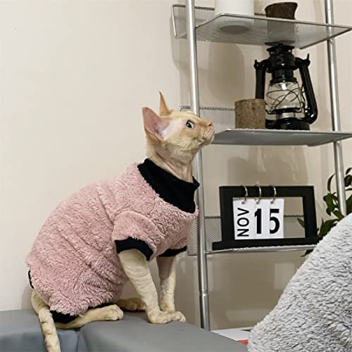 YAOER Haarlose Katzenkleidung Winter vierbeinig Dickes Fleece Wärme und weicher Stretch Sphinx Devonshire Katzenkleidung, pink, L von YAOER