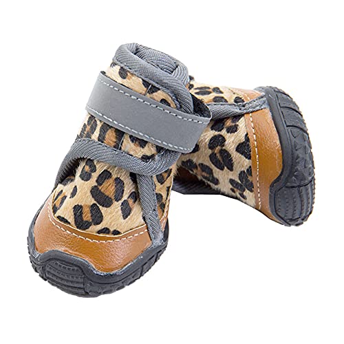 4PCS Hundeschuhe Pfotenschutz Wasserdicht Schutzstiefel für Hunde Mit Anti-Rutsch Sohle, Reflektierendem Riemen Atmungsaktiv Schneeschuhe für Kleines Medium Große Hunde,Leopard,2# von YAOTT