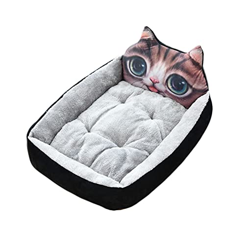 Flauschiges Hundebett Katzenbett niedliches Tierform-Haustiernest Zwei-in-Eins-Haustierhaus Sofa Plüsch tief gefangenes Katzenbett Outdoor-Hundesofa tragbar Warm halten Schwarze Katze S：50*40*12CM von YAOTT