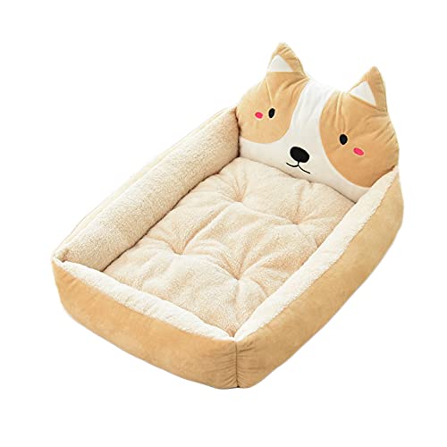 Flauschiges Hundebett Katzenbett niedliches Tierform-Haustiernest Zwei-in-Eins-Haustierhaus und Sofa Plüsch tief gefangenes Katzenbett Outdoor-Hundesofa tragbar Warm halten Beige M：60*50*14CM von YAOTT