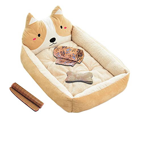 Flauschiges Hundebett Katzenbett niedliches Tierform-Haustiernest Zwei-in-Eins-Haustierhaus und Sofa Plüsch tief gefangenes Katzenbett Outdoor-Hundesofa tragbar Warm halten Beige4Stck M：60*50*14CM von YAOTT