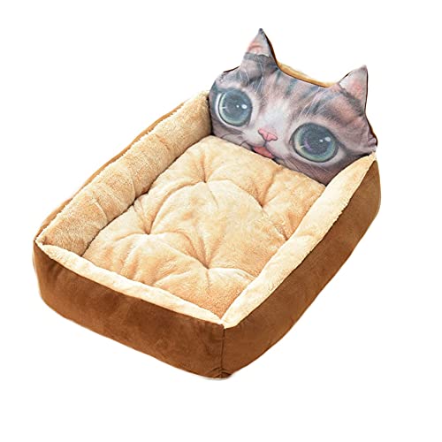 Flauschiges Hundebett Katzenbett niedliches Tierform-Haustiernest Zwei-in-Eins-Haustierhaus und Sofa Plüsch tief gefangenes Katzenbett Outdoor-Hundesofa tragbar Warm halten Braun S：50*40*12CM von YAOTT