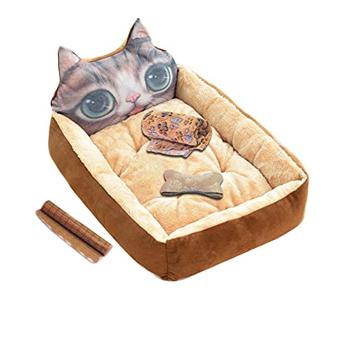 Flauschiges Hundebett Katzenbett niedliches Tierform-Haustiernest Zwei-in-Eins-Haustierhaus und Sofa Plüsch tief gefangenes Katzenbett Outdoor-Hundesofa tragbar Warm halten Braun4Stck L：70*55*15CM von YAOTT