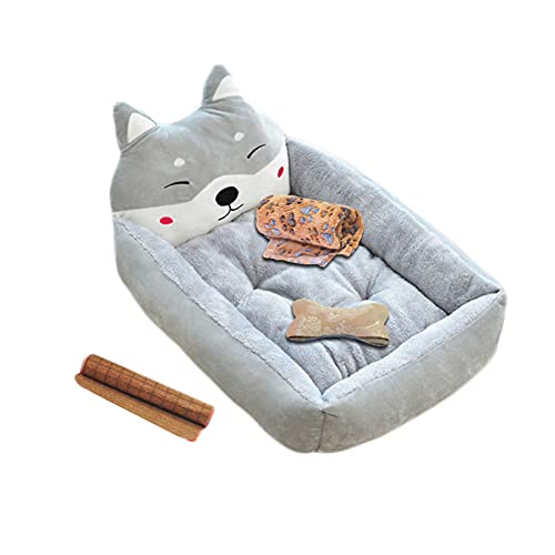 Flauschiges Hundebett Katzenbett niedliches Tierform-Haustiernest Zwei-in-Eins-Haustierhaus und Sofa Plüsch tief gefangenes Katzenbett Outdoor-Hundesofa tragbar Warm halten Grau4Stck M：60*50*14CM von YAOTT