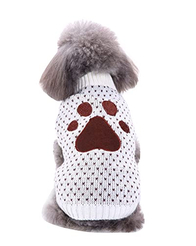 Haustier-Weste Welpen-Katzen-Kleidung Rollkragenpullover Hundepullover Weihnachtsfeiertags-Party-Schneeflocke-Ren-Strickwaren Herbst-Winter-Strickpullover Hundekostüme MYD85Beige XL von YAOTT