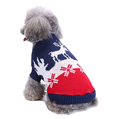 Haustier-Weste Welpen-Katzen-Kleidung Rollkragenpullover Hundepullover Weihnachtsfeiertags-Party-Schneeflocke-Ren-Strickwaren Herbst-Winter-Strickpullover Hundekostüme MYD88Blau XL von YAOTT