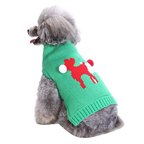 Haustier-Weste Welpen-Katzen-Kleidung Rollkragenpullover Hundepullover Weihnachtsfeiertags-Party-Schneeflocke-Ren-Strickwaren Herbst-Winter-Strickpullover Hundekostüme MYD93Grün L von YAOTT