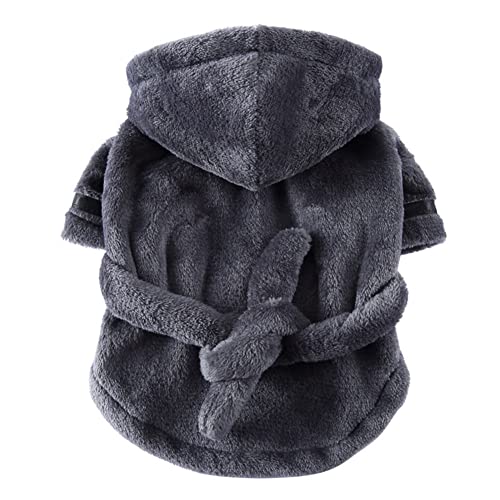 Hündchen Katze Hotel-Schaltfläche Badetuch Schnelles Trocknen Hundehandtuch saugfähig Bademantel Fleece-Hoodie Bademantel mit Kapuze Nachthemd-Pyjama mit Gürtel Grau XL von YAOTT