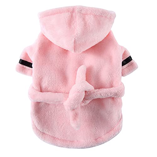 Hündchen Katze Hotel-Schaltfläche Badetuch Schnelles Trocknen Hundehandtuch saugfähig Bademantel Fleece-Hoodie Bademantel mit Kapuze Nachthemd-Pyjama mit Gürtel Pink L von YAOTT