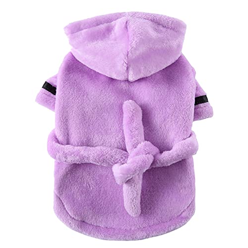 Hündchen Katze Hotel-Schaltfläche Badetuch Schnelles Trocknen Hundehandtuch saugfähig Bademantel Fleece-Hoodie Bademantel mit Kapuze Nachthemd-Pyjama mit Gürtel Violett XL von YAOTT