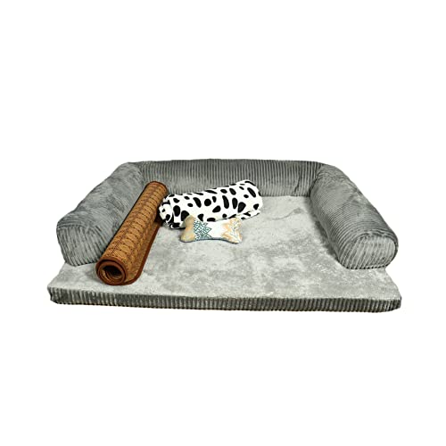 Hundebett für Kleine Mittelgroßer Großer Hunde Katzen,Waschbares Orthopädisches Hundebett Katzenbett Rutschfestes Hundekissen mit Lehne Plüsch Hundekorb Rechteckiges Hundesofa Flauschig Haustierbett von YAOTT