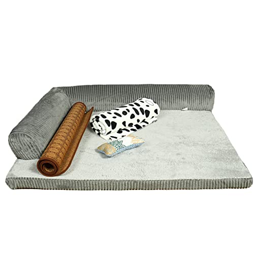 Hundebett für Kleine Mittelgroßer Großer Hunde Katzen,Waschbares Orthopädisches Hundebett Katzenbett Rutschfestes Hundekissen mit Lehne Plüsch Hundekorb Rechteckiges Hundesofa Flauschig Haustierbett von YAOTT