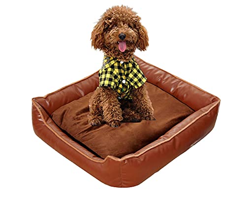 Kunstleder Haustiersofa Plüsch wasserdichtes Haustierbett Outdoor Hundebett Katzenbett flauschiges Haustierkissen sofa orthopädisches Hundebett Hundekissen Käfigunterlage Kaffee L：65*65*15CM von YAOTT