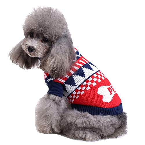 Warm Hündchen-Katzen-Kleidung Weihnachtsschneeflocke Bestickter Pullover Strickwaren Halloween Haustier-Kleidung Elch-Hundepullover-Mäntel Strickpullover MYD01Blau L von YAOTT