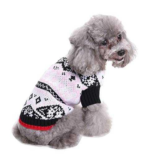 Warm Hündchen-Katzen-Kleidung Weihnachtsschneeflocke Bestickter Pullover Strickwaren Halloween Haustier-Kleidung Elch-Hundepullover-Mäntel Strickpullover MYD51Pink S von YAOTT