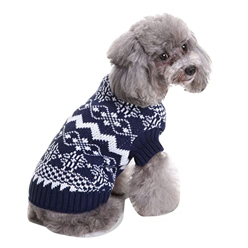 Warm Hündchen-Katzen-Kleidung Weihnachtsschneeflocke Bestickter Pullover Strickwaren Halloween Haustier-Kleidung Elch-Hundepullover-Mäntel Strickpullover MYD56Blau M von YAOTT