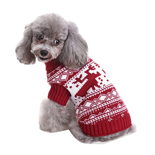 Welpe Hund Pullover Weihnachten bestickter Pullover Gestrickter Rollkragenpullover Jumper Strickwaren Winterwarme Weste Welpen-Katze-Weihnachtskostüm MYD59Rot XL von YAOTT