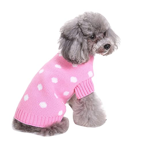 Welpe Hund Pullover Weihnachten bestickter Pullover Gestrickter Rollkragenpullover Jumper Strickwaren Winterwarme Weste Welpen-Katze-Weihnachtskostüm MYD63Pink M von YAOTT