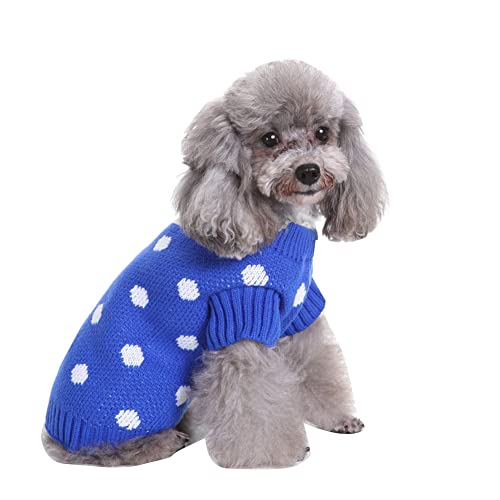 Welpe Hund Pullover Weihnachten bestickter Pullover Gestrickter Rollkragenpullover Jumper Strickwaren Winterwarme Weste Welpen-Katze-Weihnachtskostüm MYD64Blau L von YAOTT