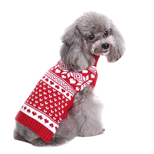 Welpe Hund Pullover Weihnachten bestickter Pullover Gestrickter Rollkragenpullover Jumper Strickwaren Winterwarme Weste Welpen-Katze-Weihnachtskostüm MYD73Rot S von YAOTT