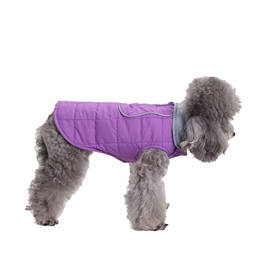 Winddichter Hundewelpe Hund Schneeanzug Wintermantel Gefütterte Jacke mit Reißverschluss für Haustiere mit Schnalle und D-Ring Warm Mantel Hundejacke Outdoor-Skating-Hundekostüm DZ132Violett M von YAOTT