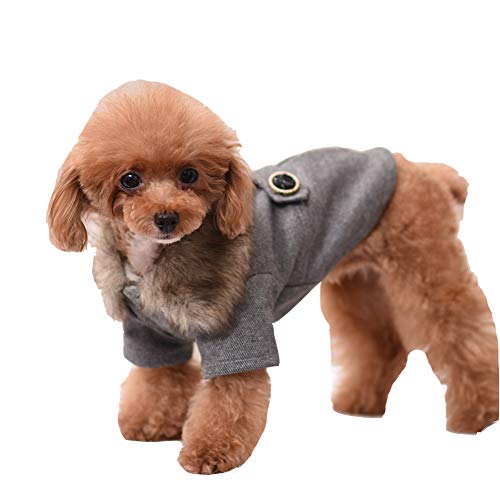 YAOTT Haustier Kleidung Hundmantel Fleece Gefütterte, Britischen Stil, Kunstpelzkragen, Hundeanzug Formal Jacke für Kleine Mittlere Hunde Katze Grau S von YAOTT