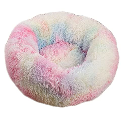 YAOTT Haustierbett - Katzenbett Rundes Plüsch Haustierbett, Hundehaus Welpen Donut Kissen, Superweiche Flauschig Bequeme Hundehütte,Warme,Tragbare,Regenbogen,L von YAOTT