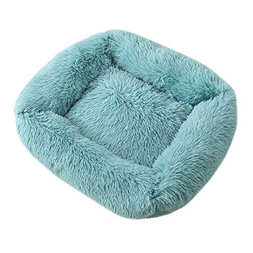 YAOTT Haustierbett Plüschmatte Quadrat Katzenbett Hundehütte,Warme Weiche Bequeme Hundekissen Hundesofa Hundekorb, Flauschig Plüsch Haustiernest Einfaches Katzenbett,Blau1,XS von YAOTT