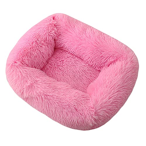 YAOTT Haustierbett Plüschmatte Quadrat Katzenbett Hundehütte,Warme Weiche Bequeme Hundekissen Hundesofa Hundekorb, Flauschig Plüsch Haustiernest Einfaches Katzenbett,Rosa2,L von YAOTT