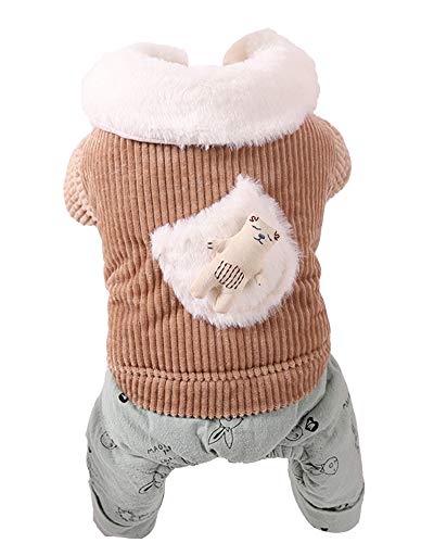 YAOTT Hund Schneeanzug Overall Fleece Gefüttert, Warmer Welpe Hundehund Haustier Kleidung, Jumpsuit Herbst Wintermantel Verdickung für Kleine und Mittelgroße Hunde, Katze Kaffee S von YAOTT