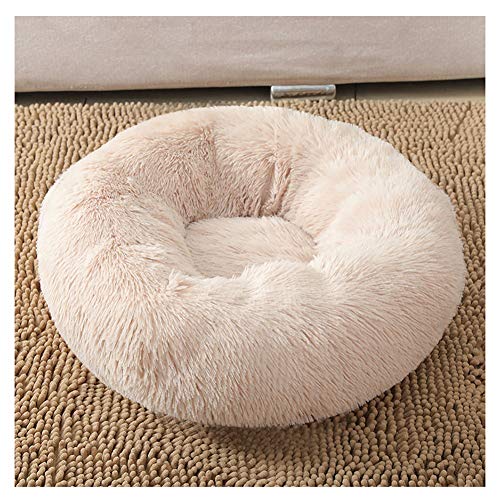 YAOTT Hundebett Plüsch Dount Katzenbett Rund Welpen-Bett Tragbare Warme Weiche Bequeme Hund Bett Haustierbett Rutschfestes Waschbar Hundekorb Beigebraun D110cm von YAOTT