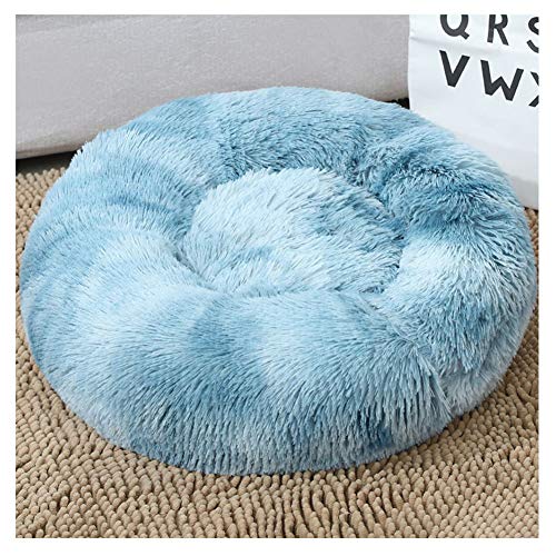 YAOTT Hundebett Plüsch Dount Katzenbett Rund Welpen-Bett Tragbare Warme Weiche Bequeme Hund Bett Haustierbett Rutschfestes Waschbar Hundekorb Bindefarbe Dunst blau D40cm von YAOTT