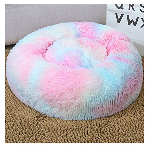 YAOTT Hundebett Plüsch Dount Katzenbett Rund Welpen-Bett Tragbare Warme Weiche Bequeme Hund Bett Haustierbett Rutschfestes Waschbar Hundekorb Bindefarbstoff buntes Rosa D120cm von YAOTT