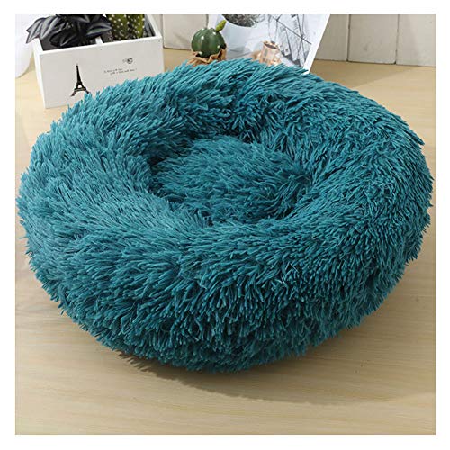 YAOTT Hundebett Plüsch Dount Katzenbett Rund Welpen-Bett Tragbare Warme Weiche Bequeme Hund Bett Haustierbett Rutschfestes Waschbar Hundekorb Cyan D60cm von YAOTT