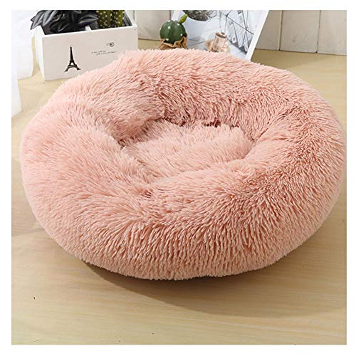 YAOTT Hundebett Plüsch Dount Katzenbett Rund Welpen-Bett Tragbare Warme Weiche Bequeme Hund Bett Haustierbett Rutschfestes Waschbar Hundekorb Haut Pink D110cm von YAOTT