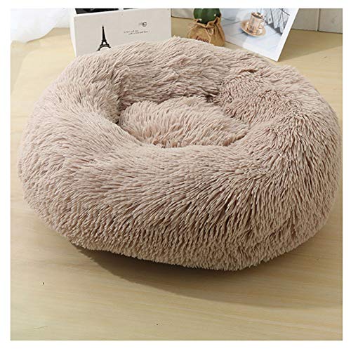 YAOTT Hundebett Plüsch Dount Katzenbett Rund Welpen-Bett Tragbare Warme Weiche Bequeme Hund Bett Haustierbett Rutschfestes Waschbar Hundekorb Khaki D70cm von YAOTT