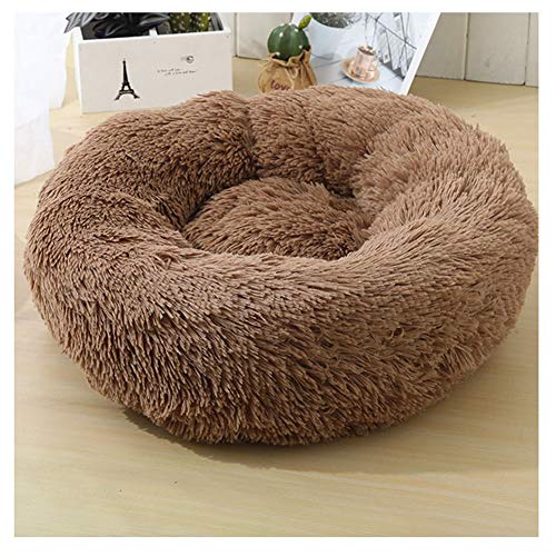 YAOTT Hundebett Plüsch Dount Katzenbett Rund Welpen-Bett Tragbare Warme Weiche Bequeme Hund Bett Haustierbett Rutschfestes Waschbar Hundekorb Leichter Kaffee D80cm von YAOTT