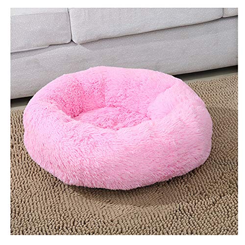 YAOTT Hundebett Plüsch Dount Katzenbett Rund Welpen-Bett Tragbare Warme Weiche Bequeme Hund Bett Haustierbett Rutschfestes Waschbar Hundekorb Leuchtend rosa D70cm von YAOTT