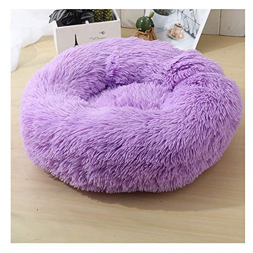 YAOTT Hundebett Plüsch Dount Katzenbett Rund Welpen-Bett Tragbare Warme Weiche Bequeme Hund Bett Haustierbett Rutschfestes Waschbar Hundekorb Lila D110cm von YAOTT