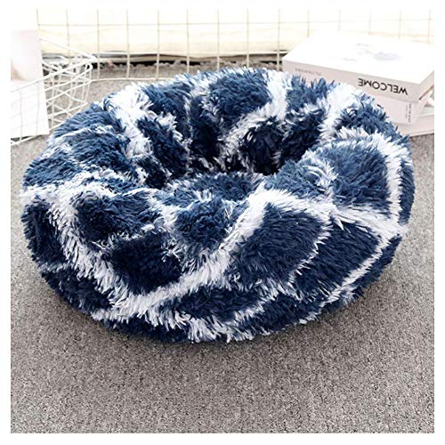 YAOTT Hundebett Plüsch Dount Katzenbett Rund Welpen-Bett Tragbare Warme Weiche Bequeme Hund Bett Haustierbett Rutschfestes Waschbar Hundekorb Navy blau D70cm von YAOTT