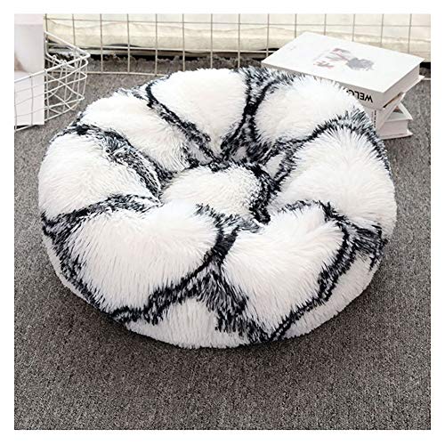 YAOTT Hundebett Plüsch Dount Katzenbett Rund Welpen-Bett Tragbare Warme Weiche Bequeme Hund Bett Haustierbett Rutschfestes Waschbar Hundekorb Schwarz-Weiss D120cm von YAOTT