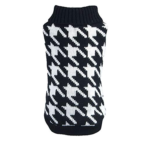 YAOTT Hundepullover Rollkragen mit Hahnentritt-Design, Haustier Hund Katze Warme Pullover Kleidung, Hund Strickwaren für Herbst Winter Schwarz XS von YAOTT