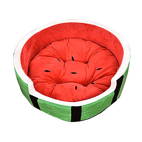 YAOTT Sommer und Herbst Wassermelonenform Haustierstreu waschbares Katzenbett Plüsch rundes weiches Katzensofa Flauschiges Hundebett kleines Hundebett Katzendecke Haustierbett rot L：50 * 50 * 19CM von YAOTT